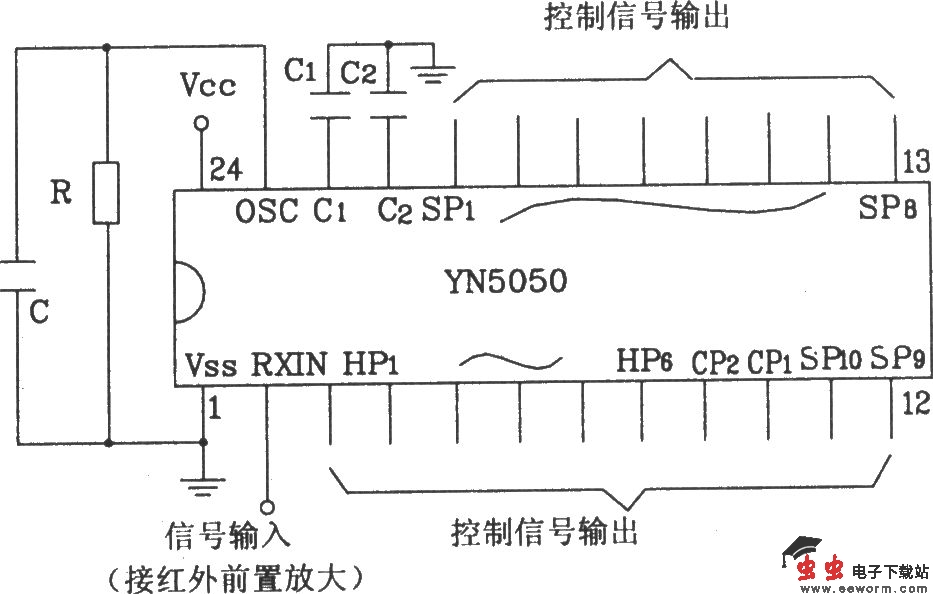 YN5049/5050红外遥控接收器典型应用电路