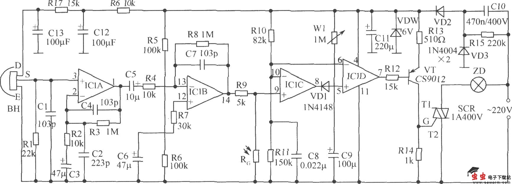 人体热电自动节能灯电路图