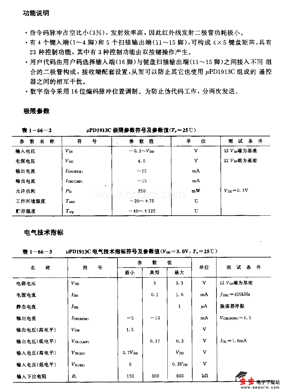 UPDl913C (电视机、录像机、营响设备和玩具)红外线迢控发射电路