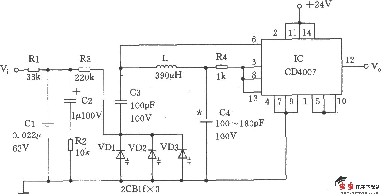 由CD4007构成的压控振荡器