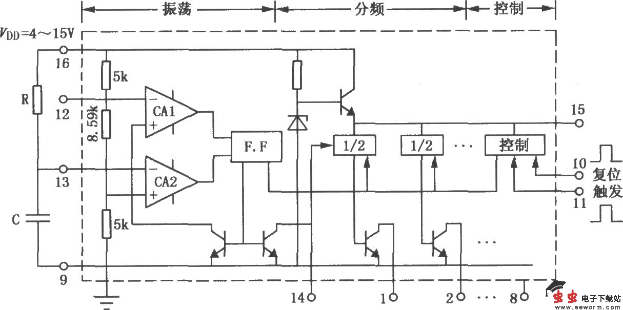 集成计数式定时器XR2240组成的定时电路