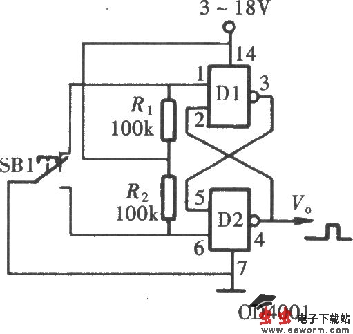 用门电路组成的防抖动开关(CD4011、CD4043)