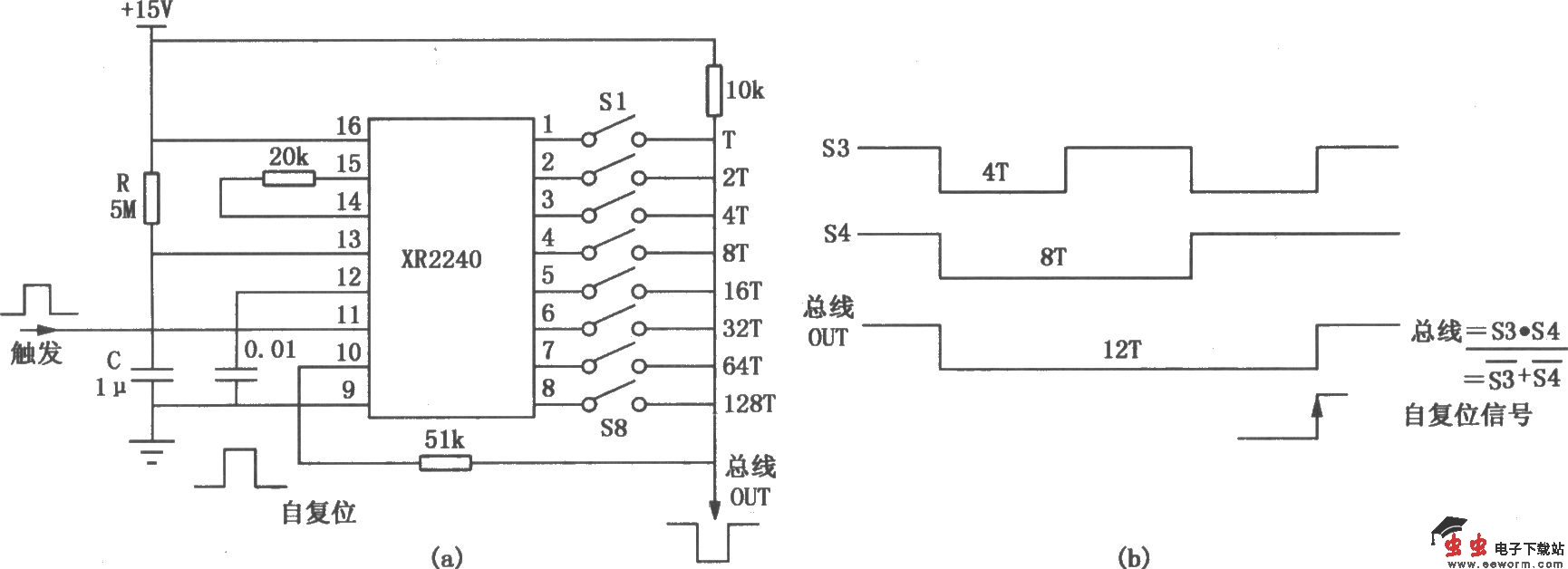 集成计数式定时器XR2240组成的定时电路