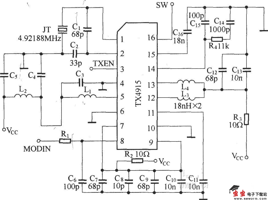 由TX4915组成的遥控发射电路