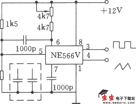 用NE566V构成的20kHz的波形发生器