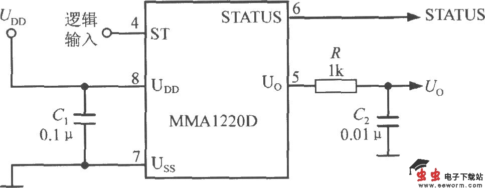 由单片加速度传感器MMA1220D构成的加速度计电路