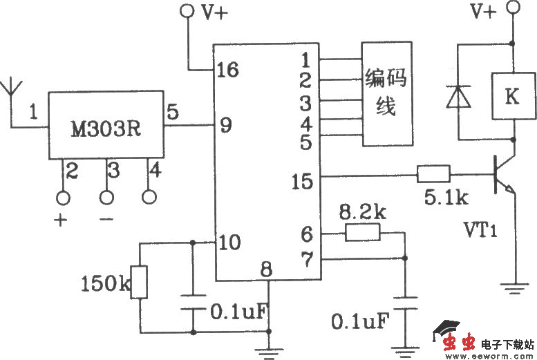 由M303S/303R构成的遥控编码发射、解码接收电路图