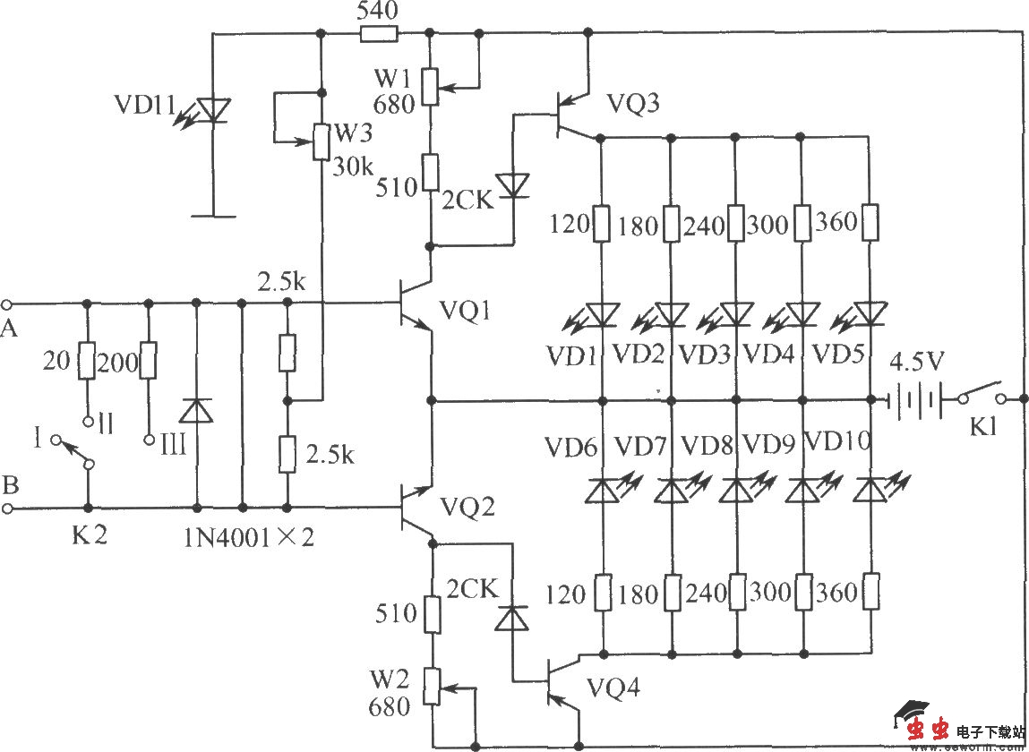 LED显示的检流计电路