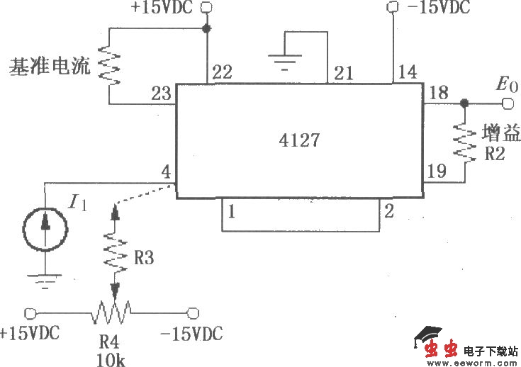 输入电流I1为正时的对数变换功能电路(对数放大器4127)