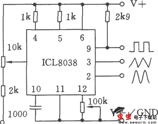单片精密函数发生器ICL8038应用电路三