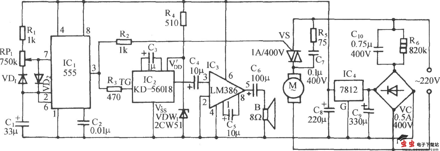 伴有蟋蟀叫声的自然风电扇控制电路