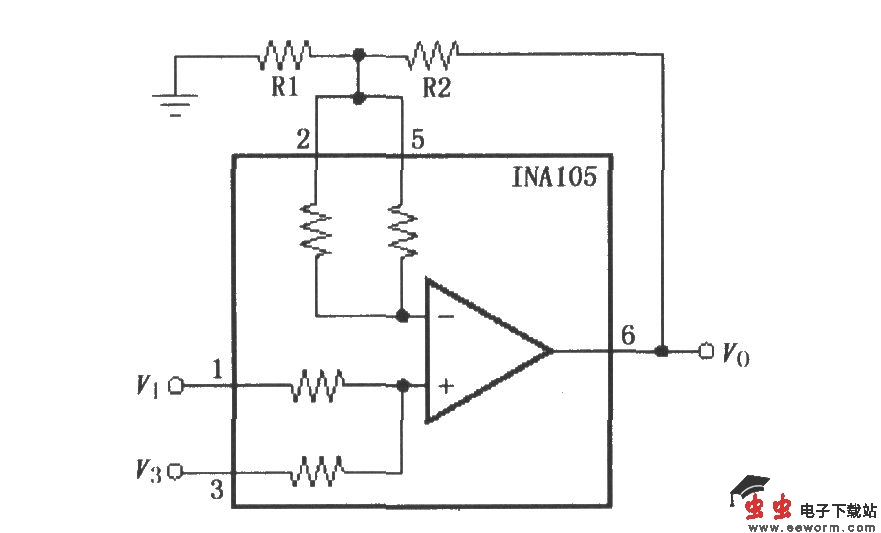 具有增益的精密加法放大电路(INA105)