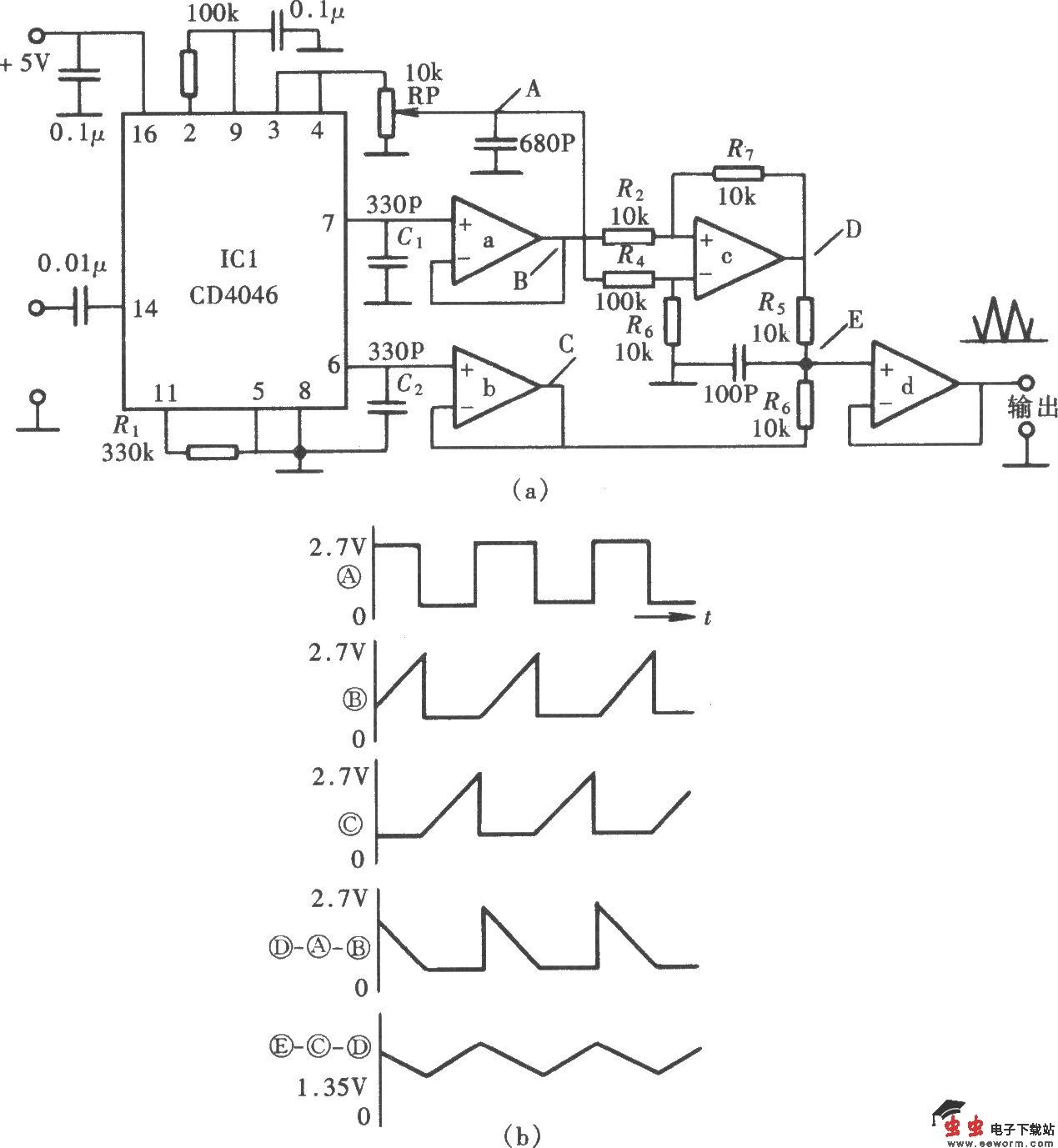 用CD4046组成的三角波发生器