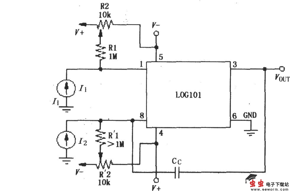 对数和对数比率放大器LOG101／104的偏流调零电路