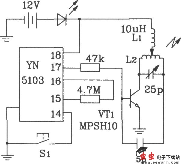 由YN5103/5203多路射频遥控编码发射、译码接收集成电路