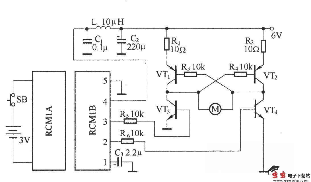 遥控玩具汽车电路(RCMlA/RCMlB构成收发模块)
