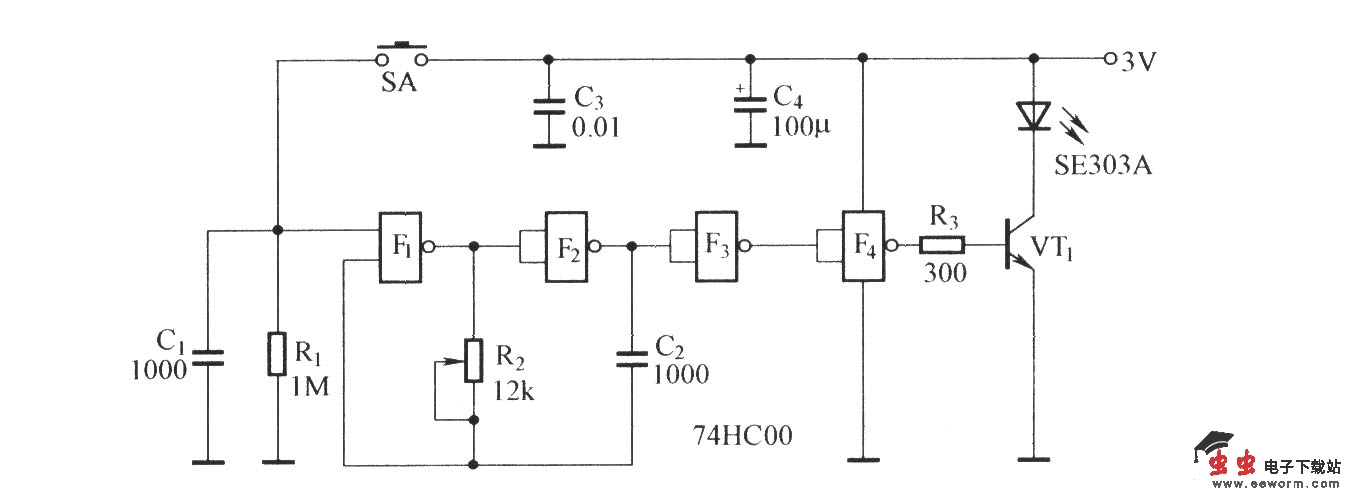 单按键双通道红外遥控电路