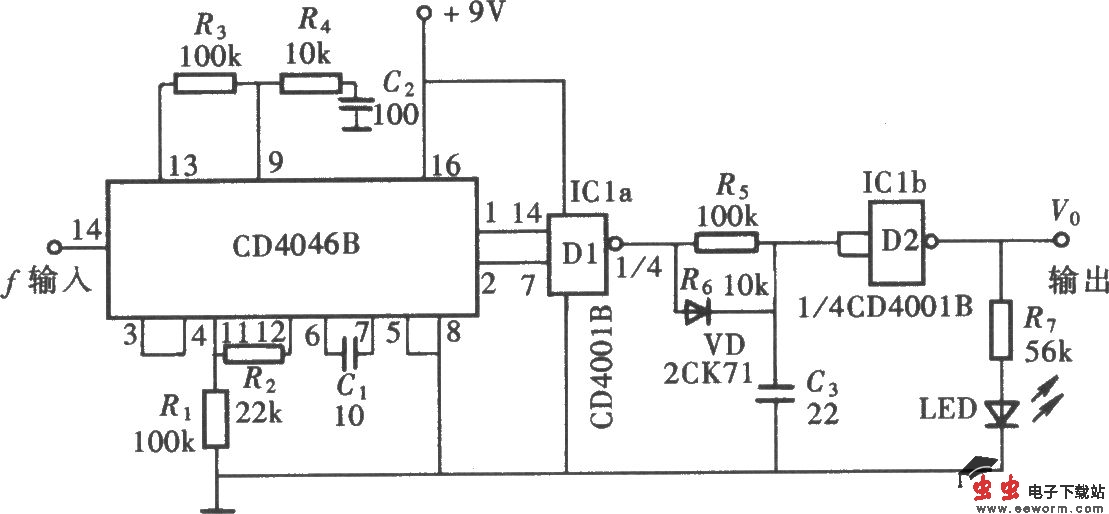 用CD4046组成的频率锁定指示器