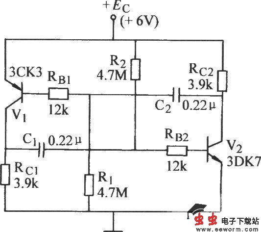 互补管自激多谐振荡器电路