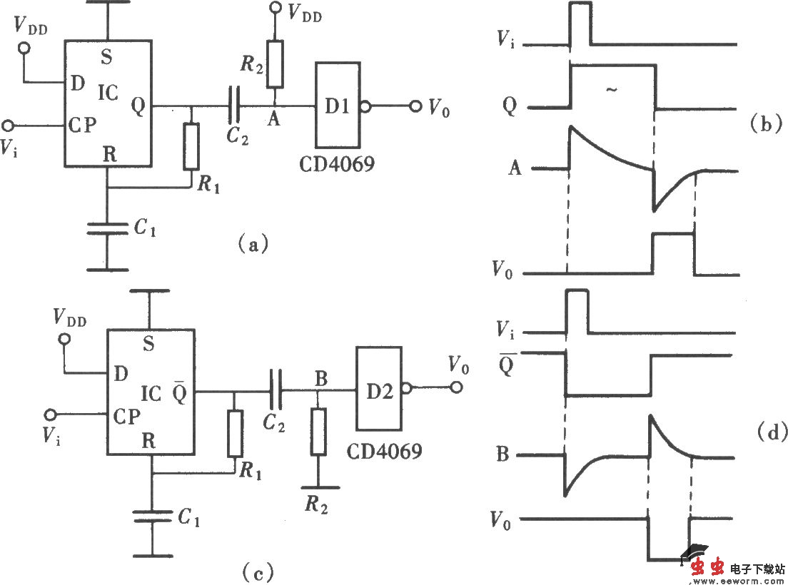 用CD4013组成的正、负极性脉冲延迟电路