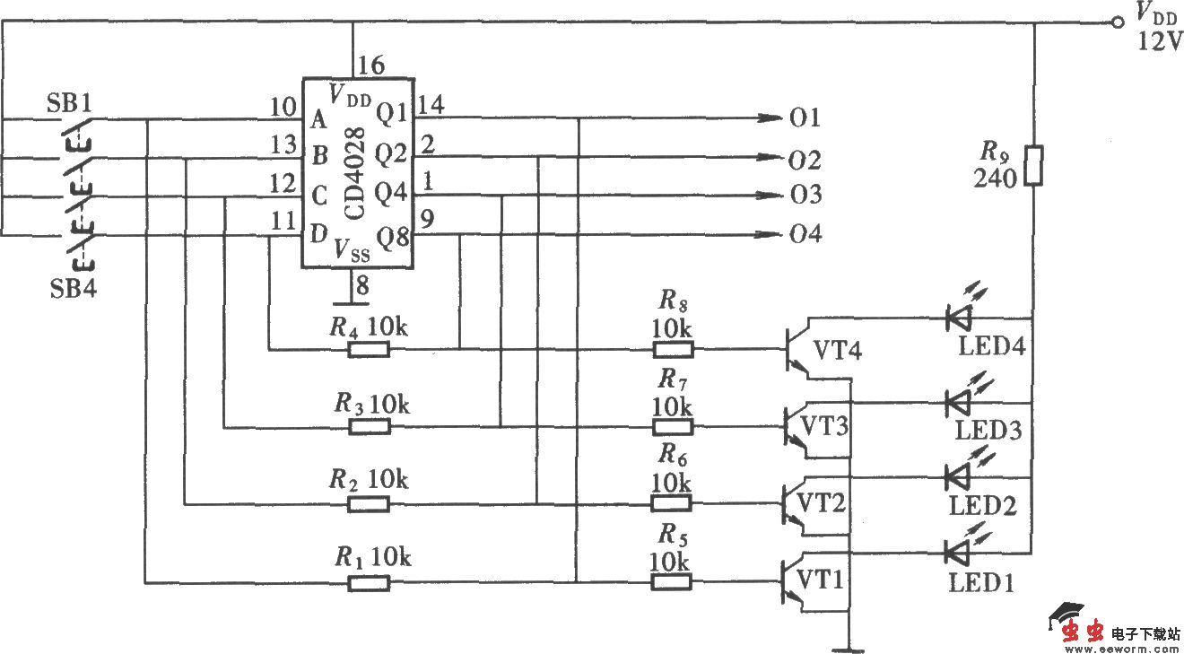四路互锁开关控制器(CD4028)