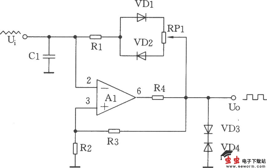 由&mu;A741集成运放构成的方波发生电路