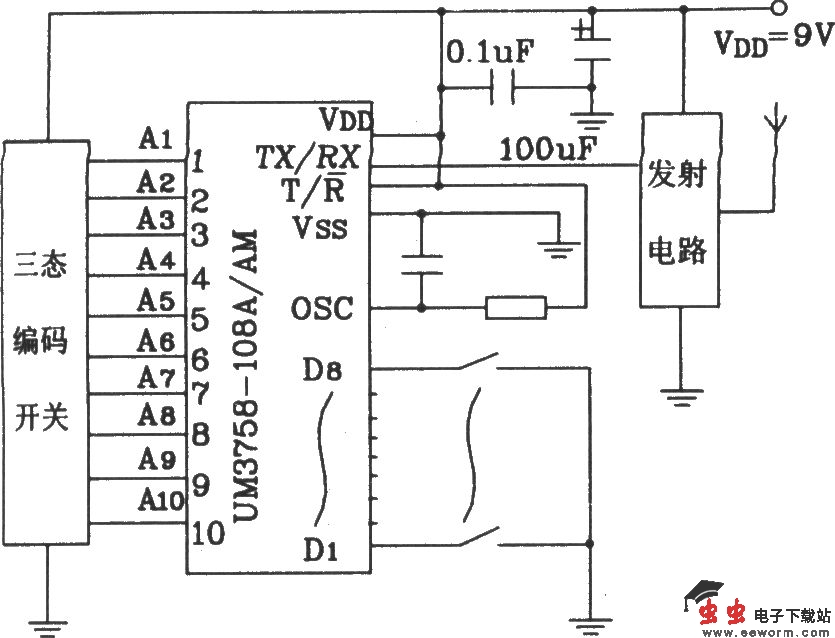 UM3758-108A/AM新型单片编码、解码电路图