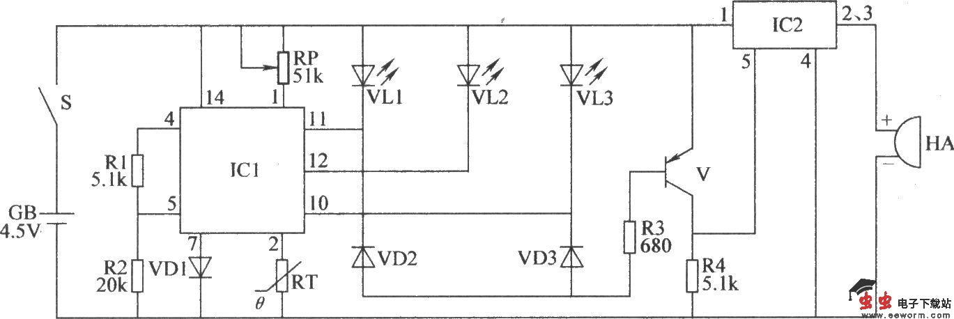 温度监测报警器电路