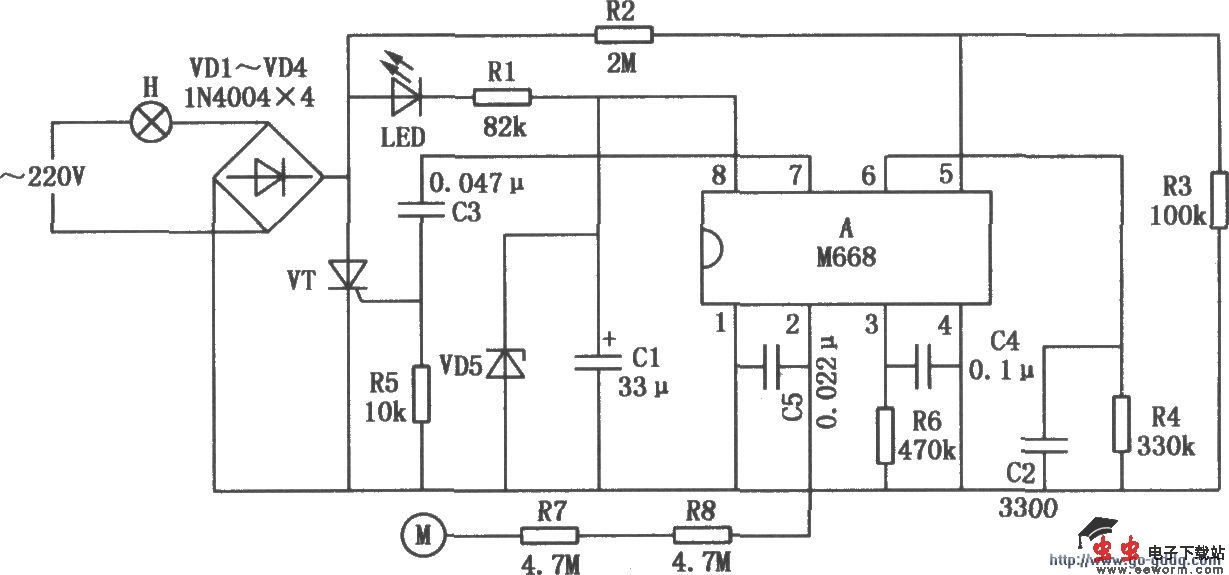 M668构成的步进调光台灯电路