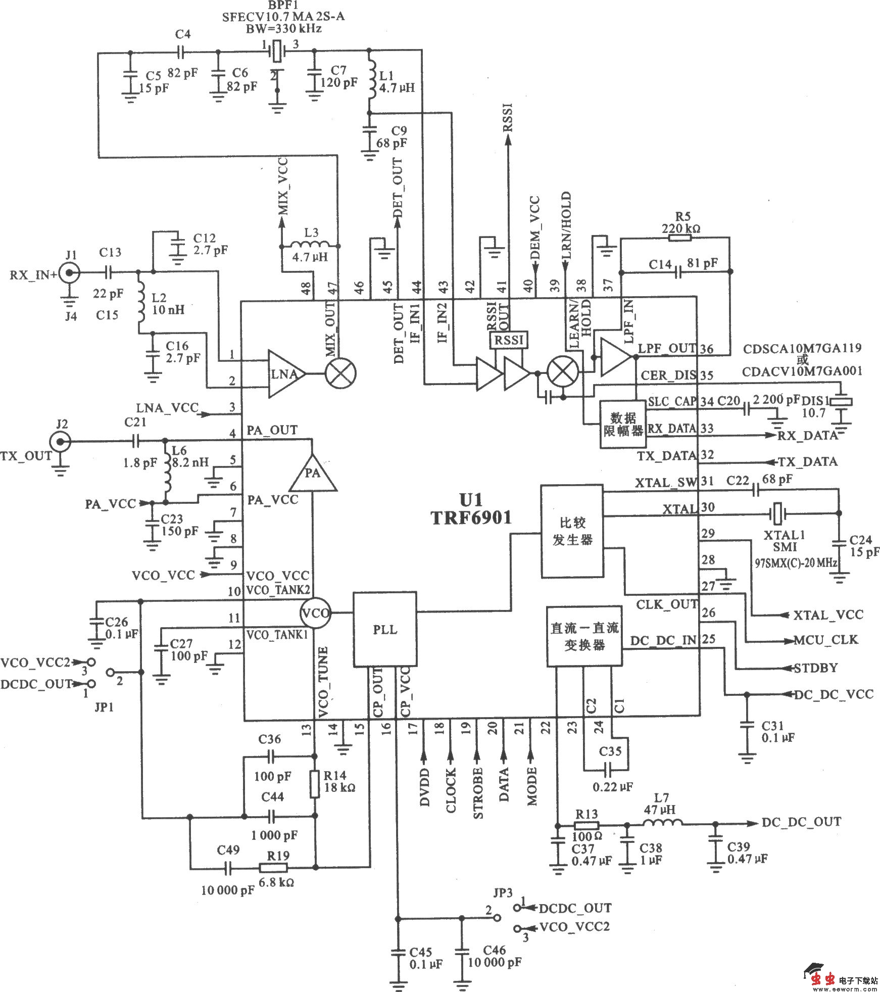 TRF6901/FSK/OOK 915/8687 MHz收发器