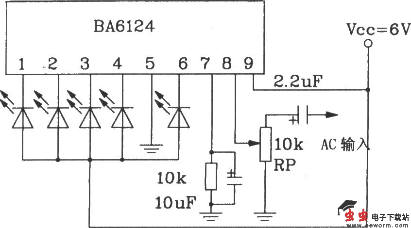 BL6124五位LED电平表驱动集成电路基本应用电路