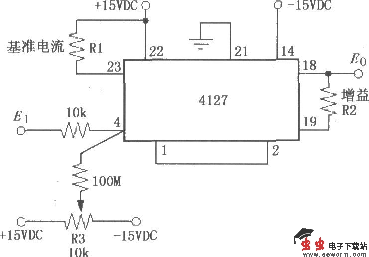 输入电压E1为正时的对数变换功能电路(对数放大器4127)