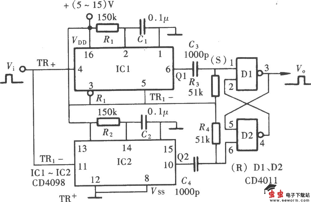 脉冲延迟电路(CD4011、CD4098)
