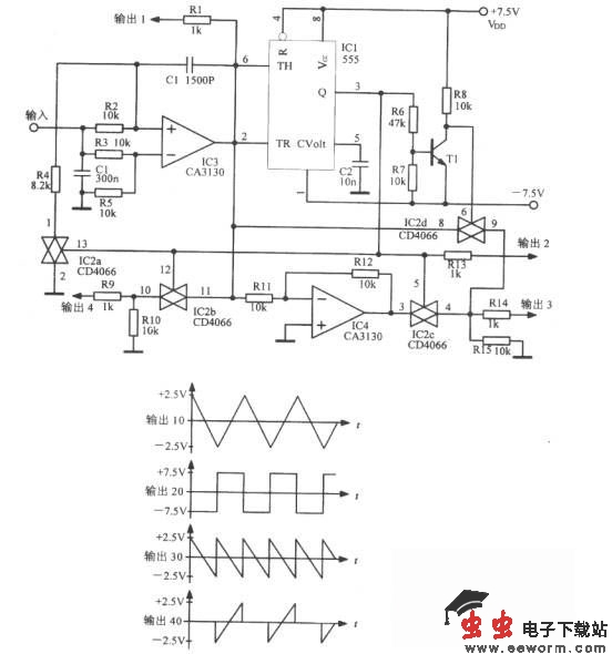 混合电路组成的多种波形振荡器