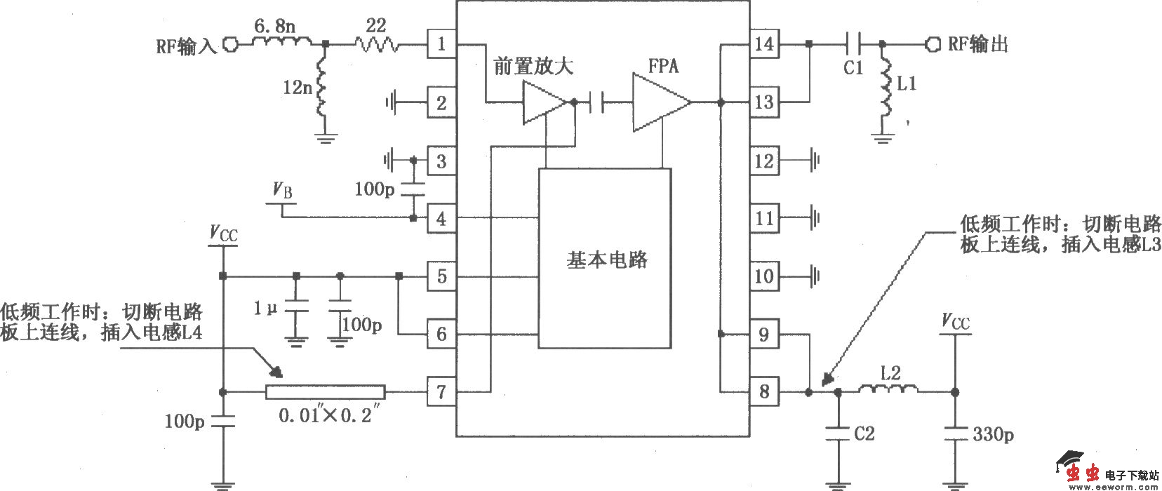 由RF2103P构成的射频放大器原理电路