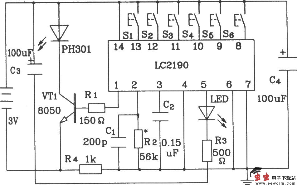 LC2200构成收录机音量遥控控制电路图