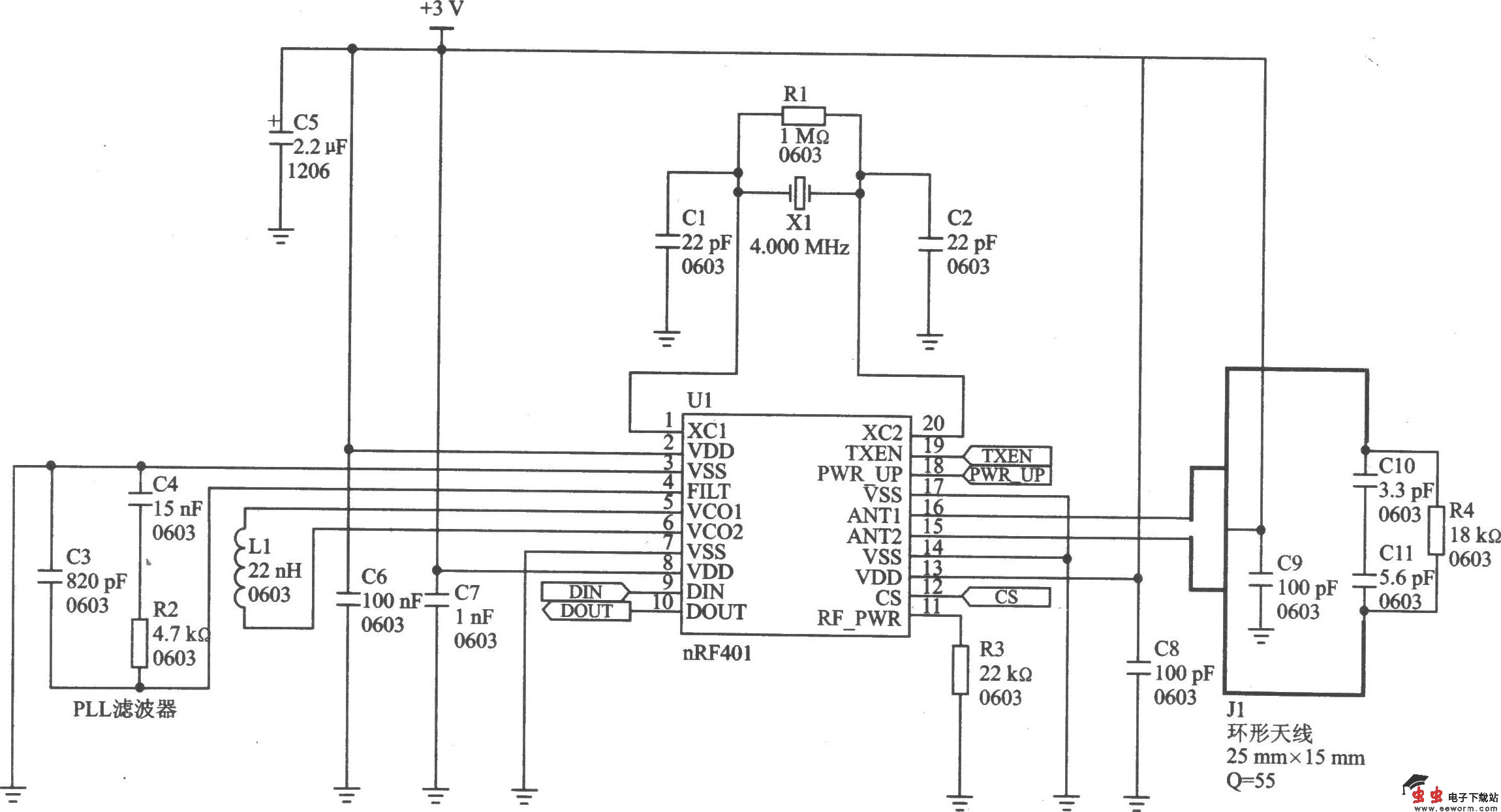 nRF401/nRF403433/315 MHz收发器