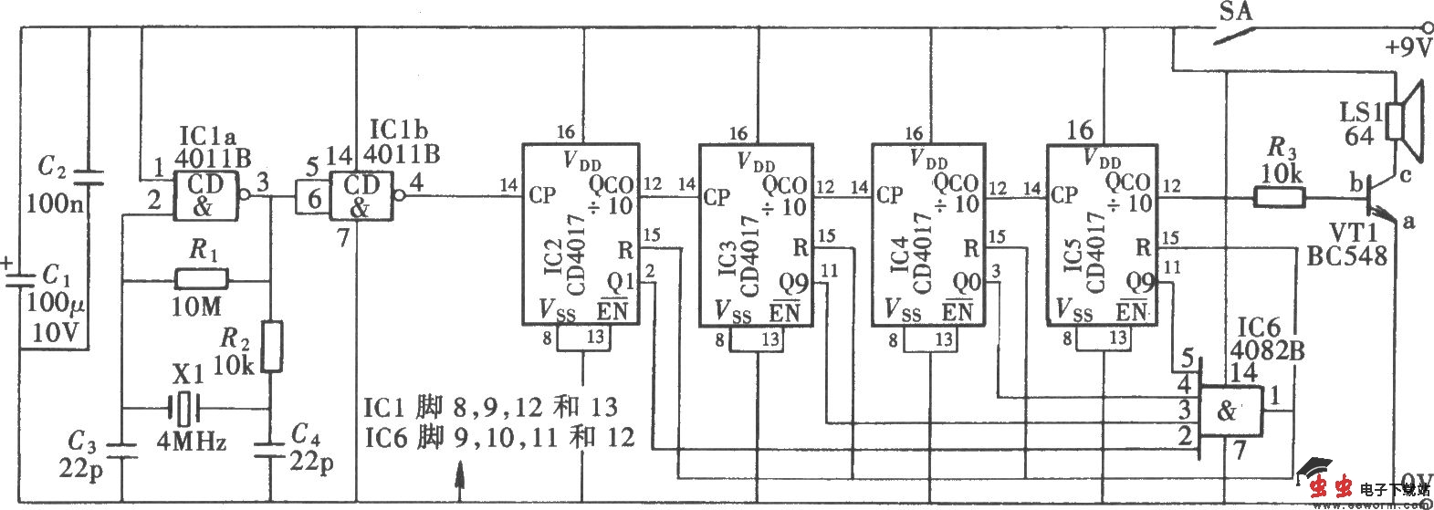 电子校音仪电路(CD4017)