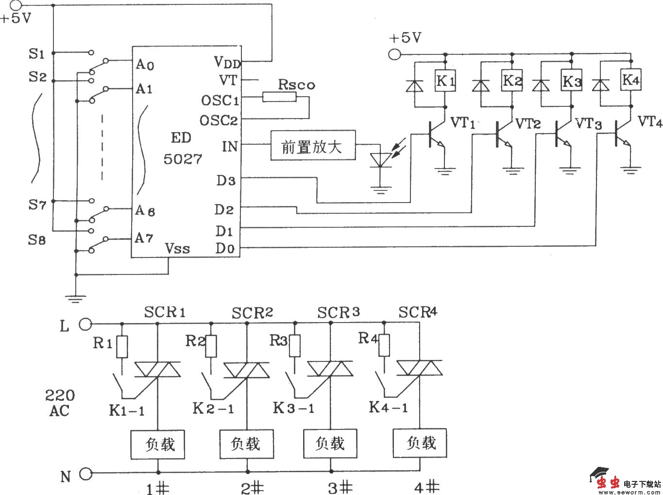 ED5026/5027构成红外遥控编码、译码电路图