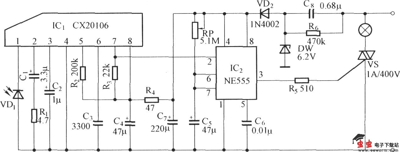 红外遥控延时灯开关电路