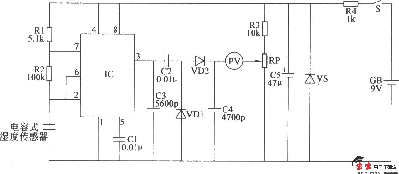 粮食湿度检测器电路(一)