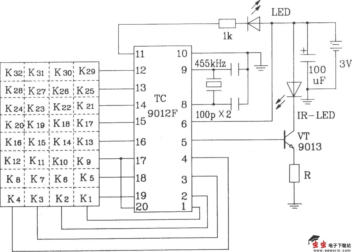 TC9012F构成的典型红外发射应用电路图
