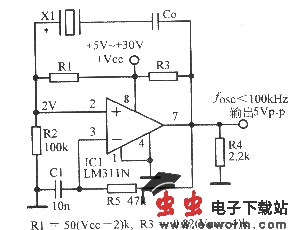 比较器LM311N构成的晶体振荡器