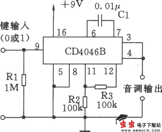 由CD4046B组成的频移键控(FSK)方波发生器