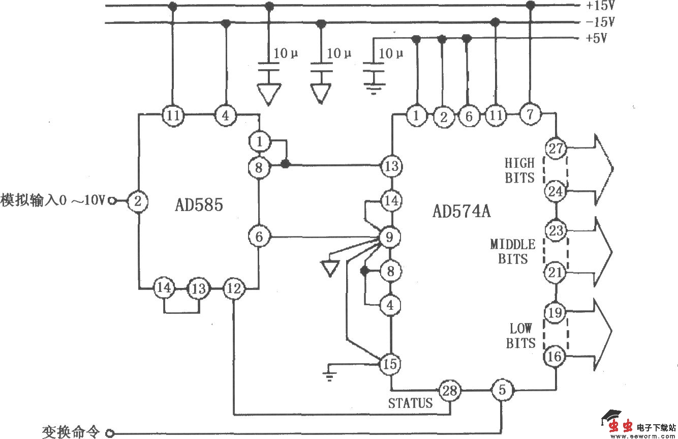 AD585的12bit A／D变换系统电路