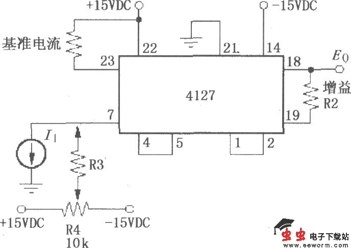 输入电流I1为负时的对数变换功能电路(对数放大器4127)