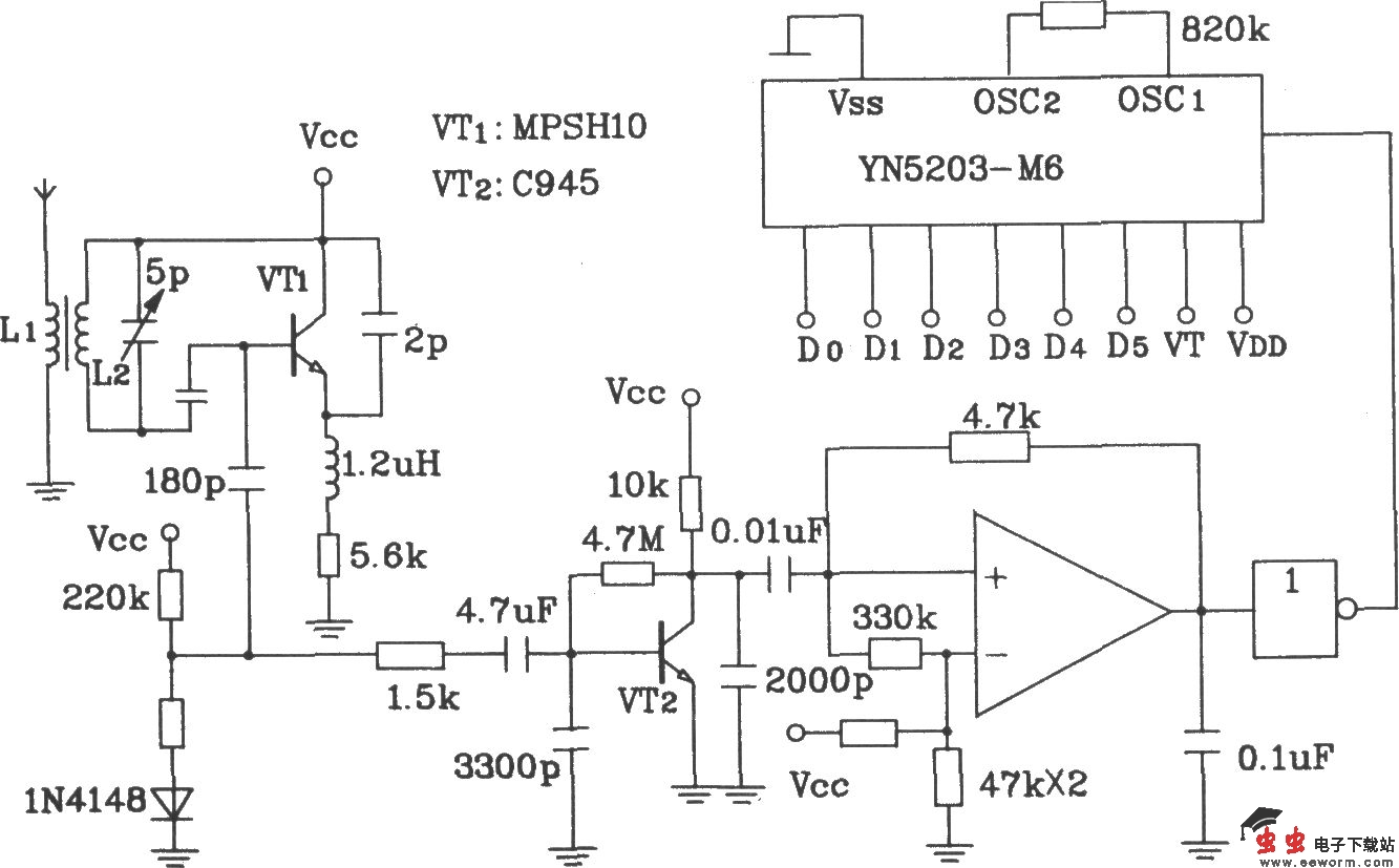 由YN5103/5203多路射频遥控编码发射、译码接收集成电路