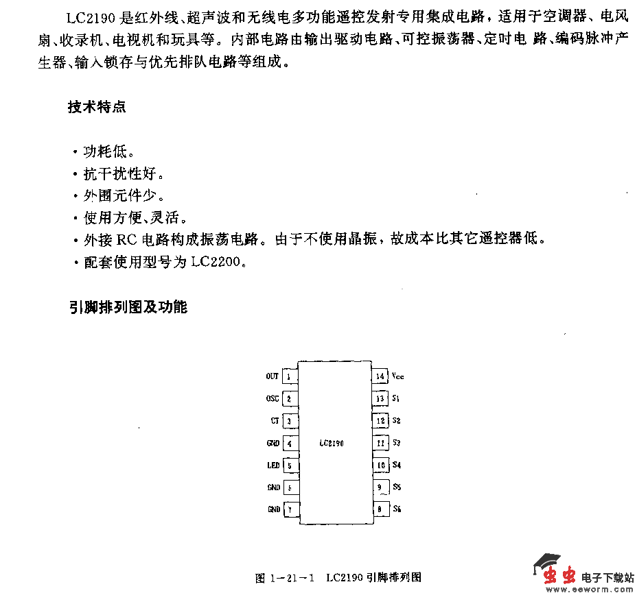 LC2190(空调器、电风扇、收录机、电视机和玩具)红外线、超声波和