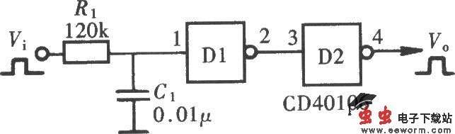 用门电路组成的脉冲延迟电路(CD40106)