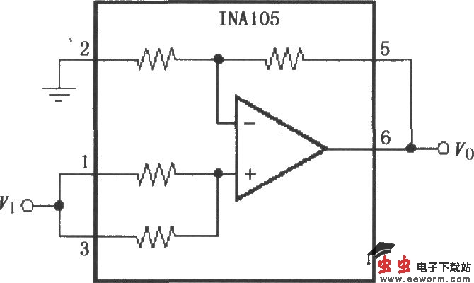 增益为2的精密放大电路(INA105)